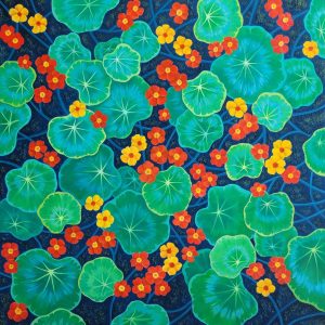 green lilipads and red and yellow flowers